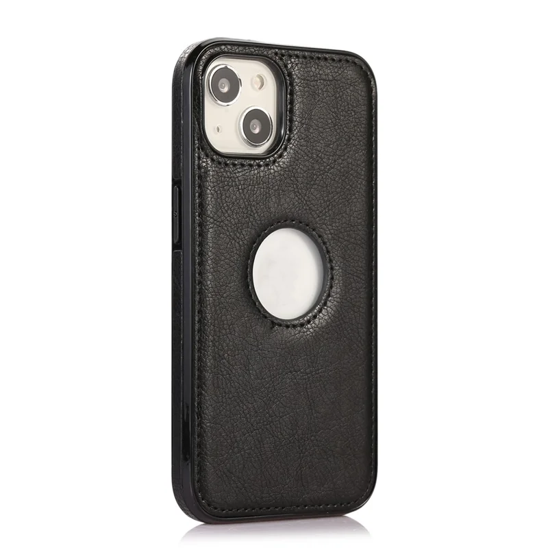 For iPhone 13 6.1 inch Cell Phone Case Logo View Design TPU+PU Leather Shockproof Back Cover - Black