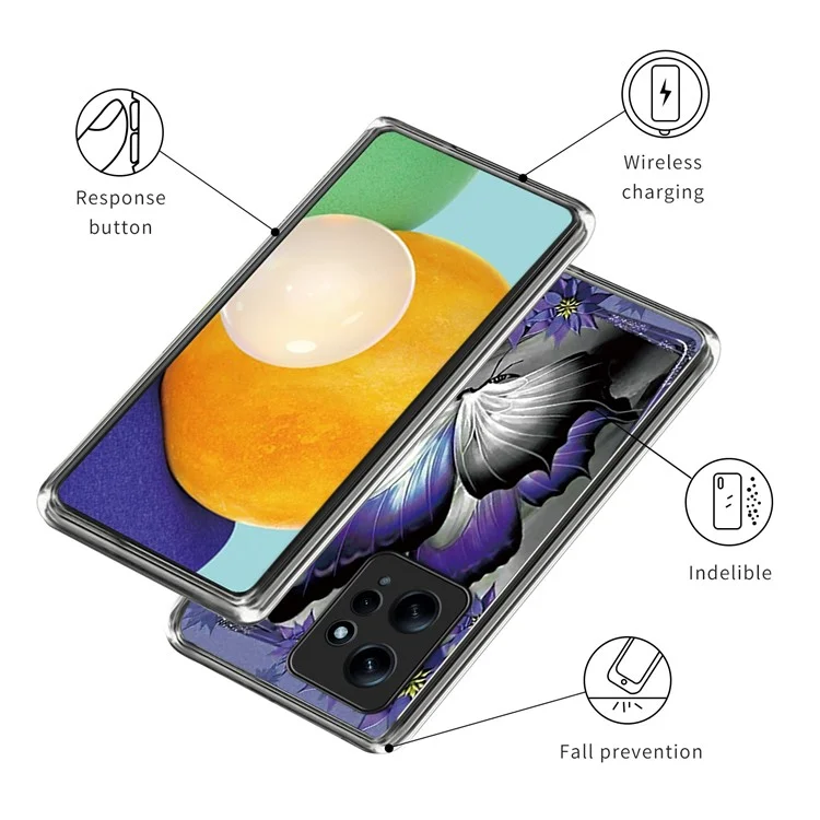 Чехол для мобильного телефона Xiaomi Redmi Note 12 4G, TPU-чехол стойкий к царапинам - фиолетовая бабочка