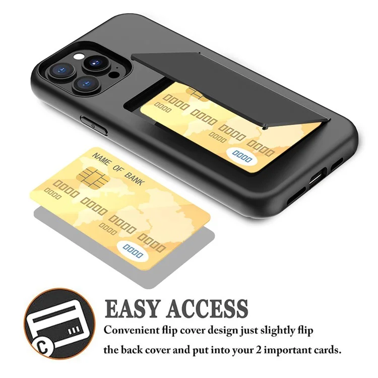For iPhone 15 Pro Max Cell Phone Shell Anti-Scratch PC+TPU Phone Case with Kickstand Card Holder - Black