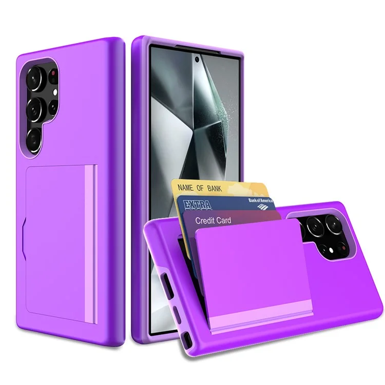 Phone Case for Samsung Galaxy S24 Ultra Slim-Fit Phone Cover PC+TPU Shell with Card Holder - Purple