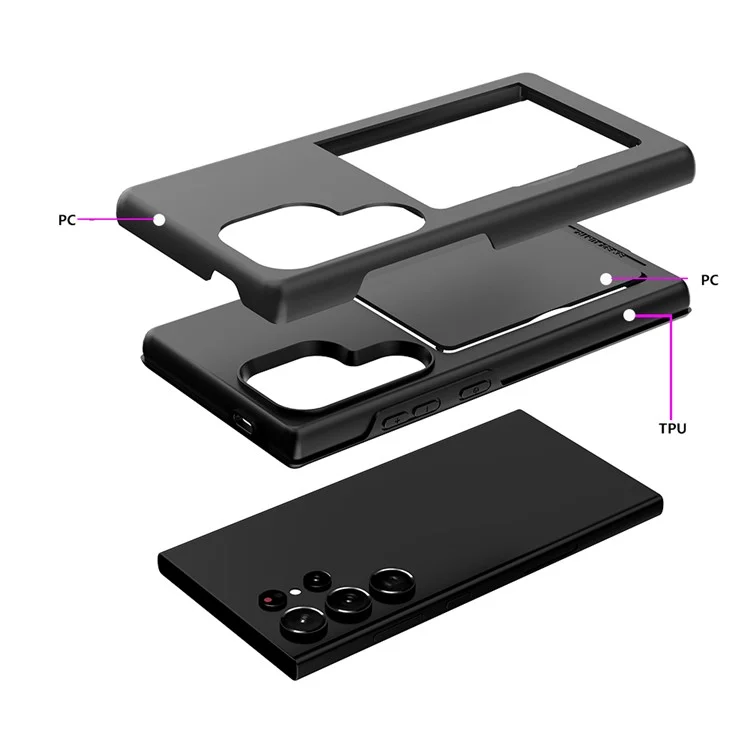 Phone Case for Samsung Galaxy S24 Ultra Slim-Fit Phone Cover PC+TPU Shell with Card Holder - Purple