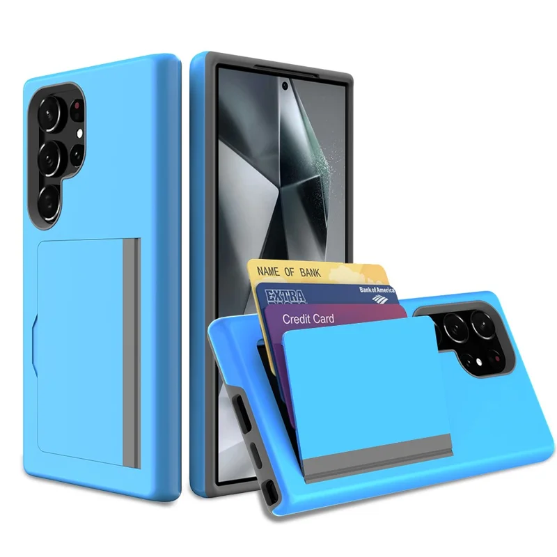 Phone Case for Samsung Galaxy S24 Ultra Slim-Fit Phone Cover PC+TPU Shell with Card Holder - Blue