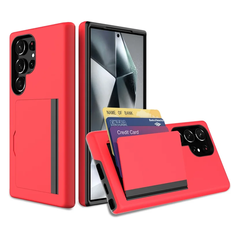 Phone Case for Samsung Galaxy S24 Ultra Slim-Fit Phone Cover PC+TPU Shell with Card Holder - Red