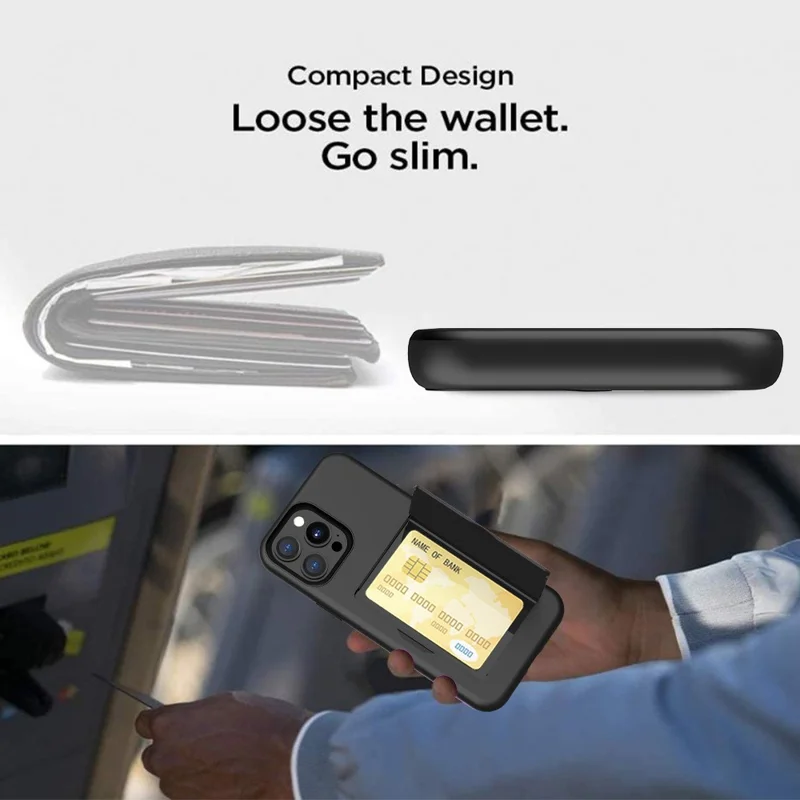 For iPhone 15 Pro PC+TPU Phone Case Card Holder Anti-Scratch Phone Cover - Purple