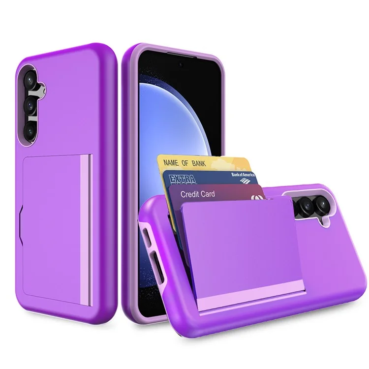 Para o Samsung Galaxy S24 Anti-Scratch Phone Cover PC+TPU Phone Case with Card Holder - Roxo