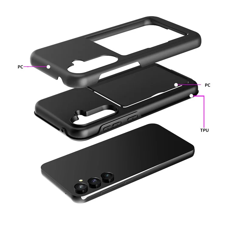 Para o Samsung Galaxy S24 Anti-Scratch Phone Cover PC+TPU Phone Case with Card Holder - Roxo