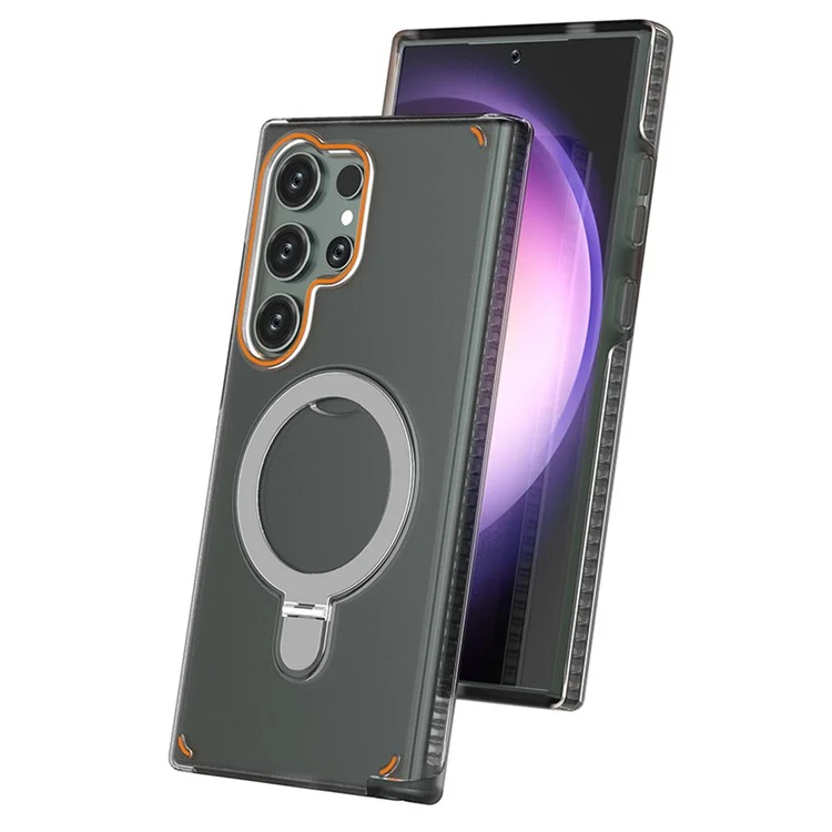 For Samsung Galaxy S24 Ultra Magnetic Phone Case Kickstand TPU+PC Mobile Phone Cover - Transparent Black