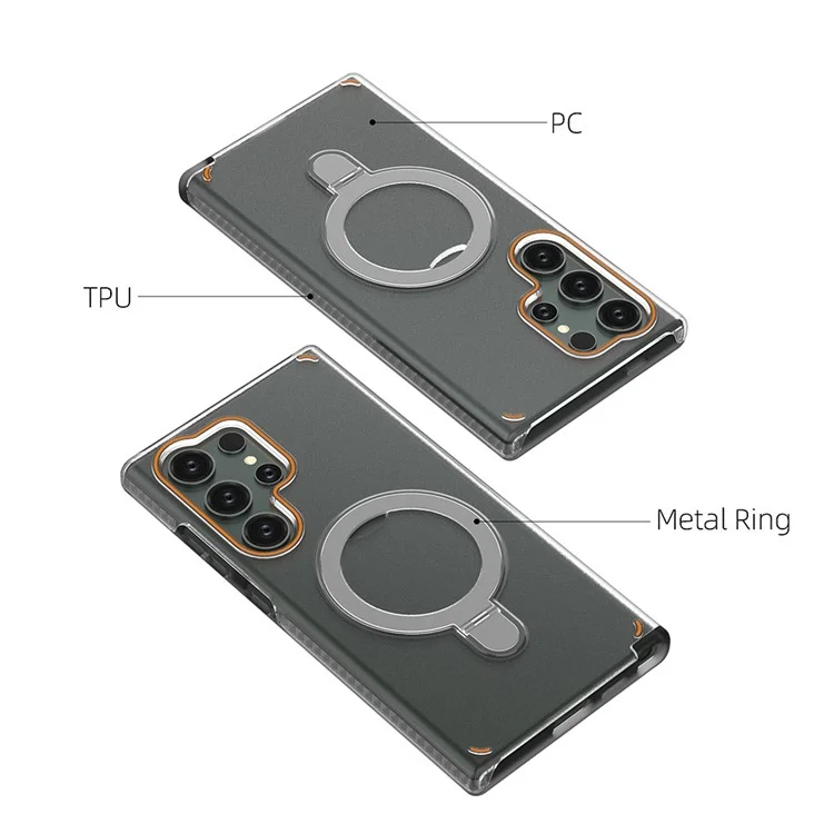 For Samsung Galaxy S24 Ultra Magnetic Phone Case Kickstand TPU+PC Mobile Phone Cover - Transparent Black