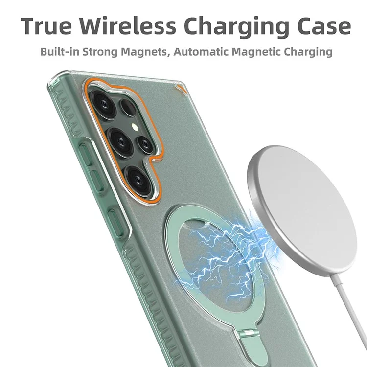 For Samsung Galaxy S24 Ultra Magnetic Phone Case Kickstand TPU+PC Mobile Phone Cover - Transparent Black