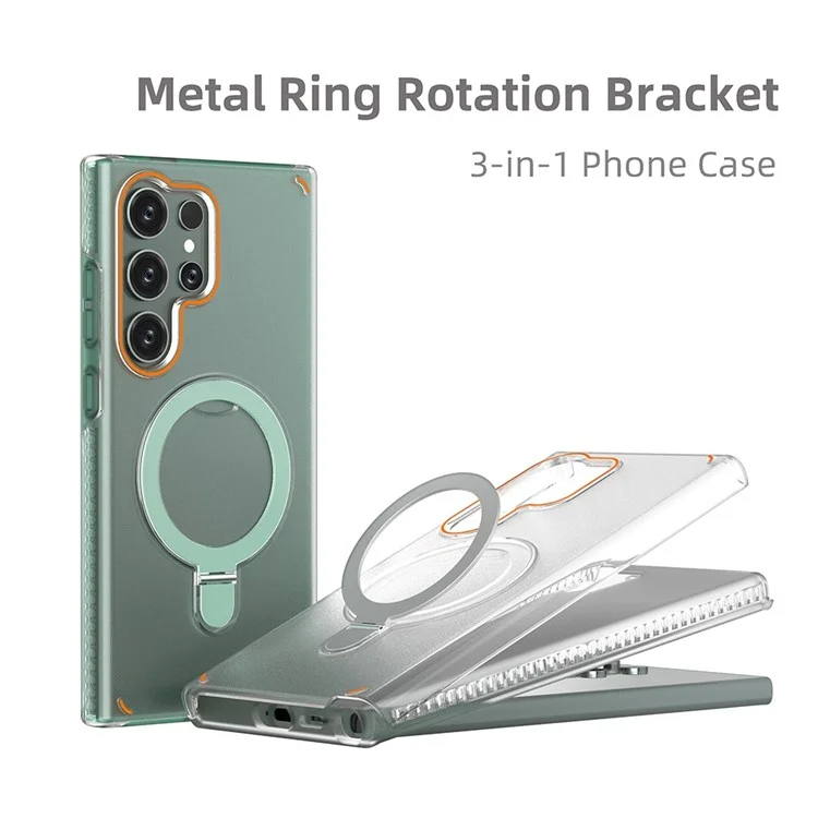 For Samsung Galaxy S24 Ultra Magnetic Phone Case Kickstand TPU+PC Mobile Phone Cover - Transparent Black