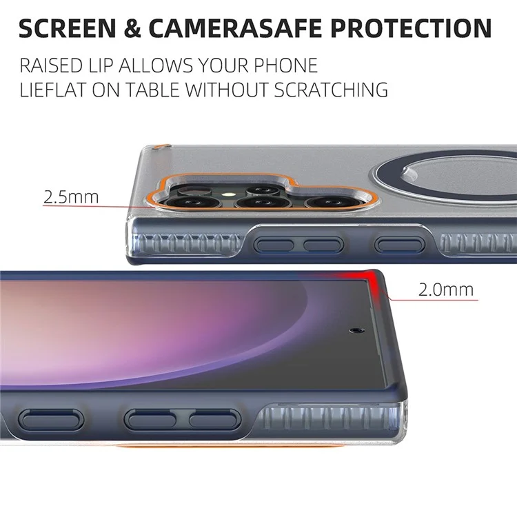 For Samsung Galaxy S24 Ultra Magnetic Phone Case Kickstand TPU+PC Mobile Phone Cover - Transparent Black
