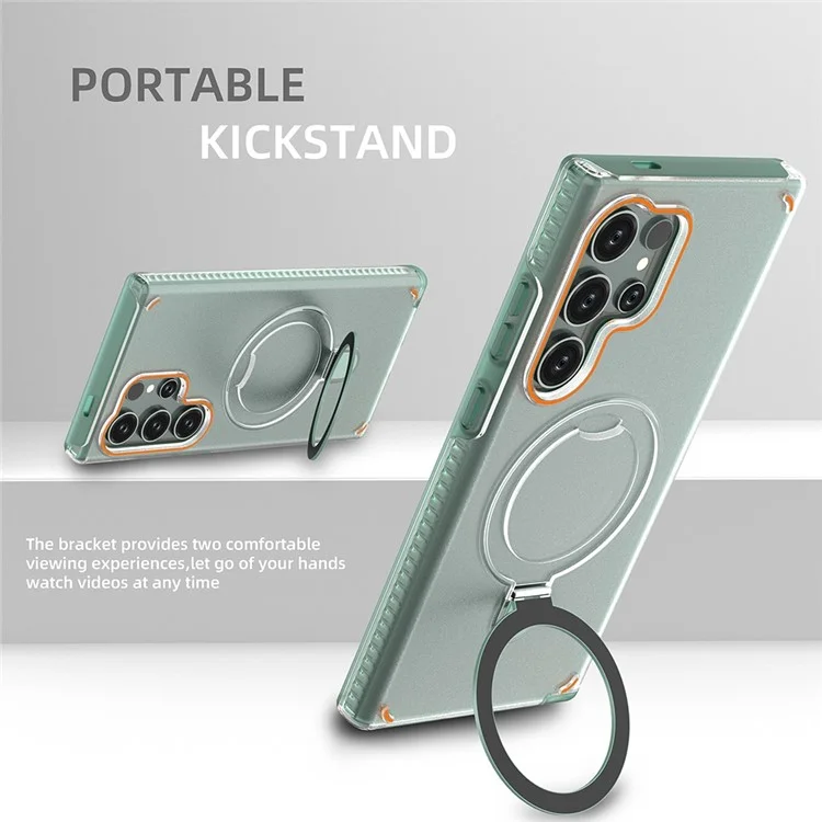 For Samsung Galaxy S24 Ultra Magnetic Phone Case Kickstand TPU+PC Mobile Phone Cover - Transparent Black