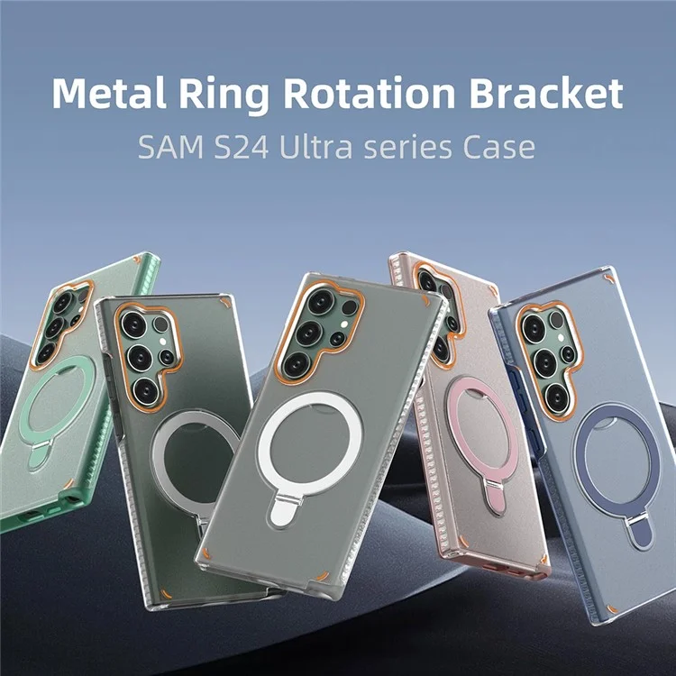 For Samsung Galaxy S24 Ultra Magnetic Phone Case Kickstand TPU+PC Mobile Phone Cover - Transparent Black