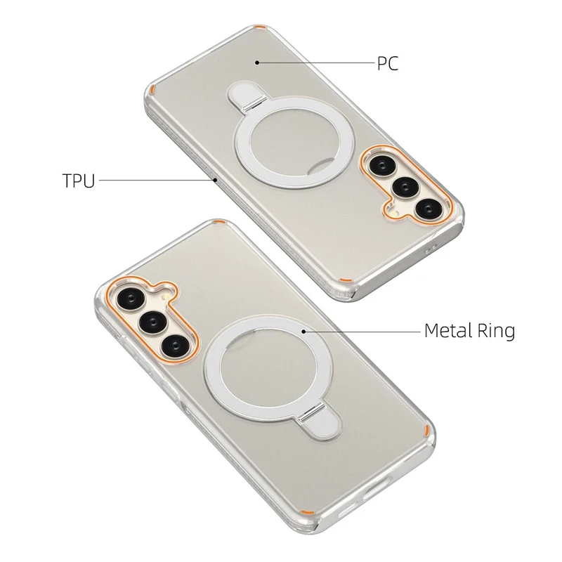 TPU+PC Phone Cover for Samsung Galaxy S25+ / S24+ Magnetic Phone Case with Kickstand - Transparent