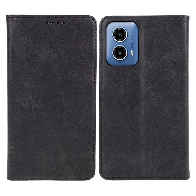 Para Motorola Moto G45 5G / G34 5G Funda de Teléfono Celular Cierr Magnético Resistente a Caídas Textura de Cuero de Ternera Funda de Cartera - Negro
