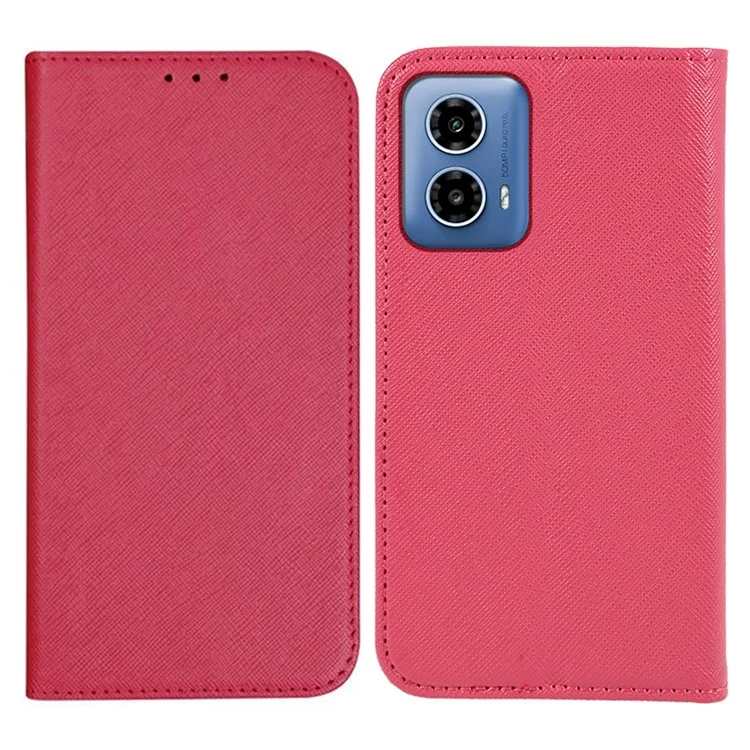 Pour Motorola Moto G45 5G / G34 5G Étui de téléphone cellulaire Texture croisée Fermeture magnétique Flip Stand Wallet Cover - Rose