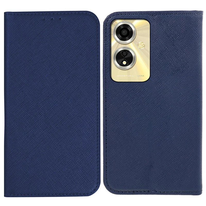 For Oppo A59 5G Cell Phone Case Magnetic Auto Closing Cross Texture PU Leather Wallet Cover - Dark Blue