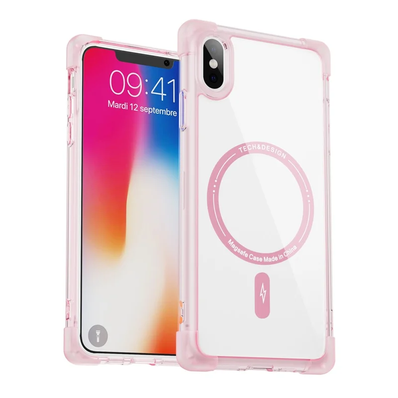 YSM Reinforced Corners Series für iPhone X / XS Clear Case Magnetisch kompatibel mit MagSafe - Transparentes Pink