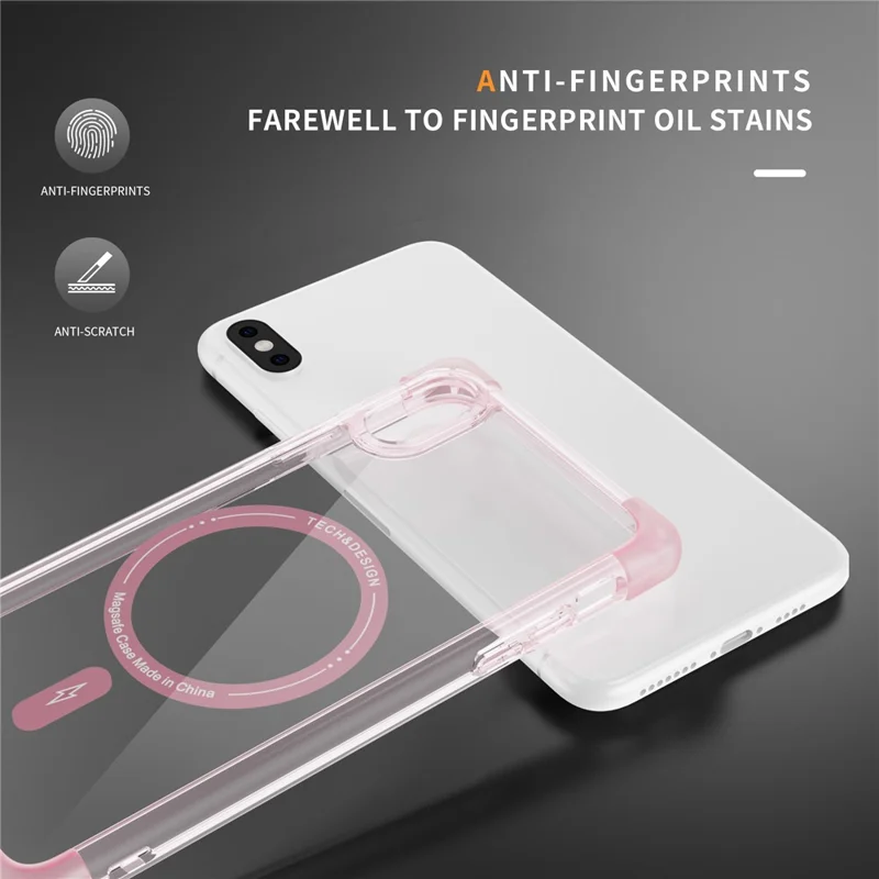 YSM Reinforced Corners Series für iPhone X / XS Clear Case Magnetisch kompatibel mit MagSafe - Transparentes Pink