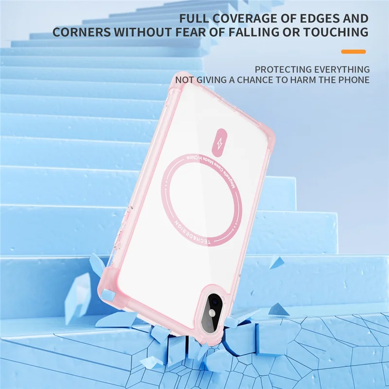 YSM Reinforced Corners Series für iPhone X / XS Clear Case Magnetisch kompatibel mit MagSafe - Transparentes Pink