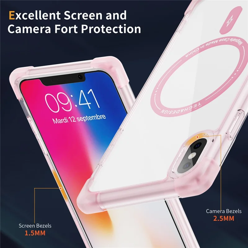 YSM Reinforced Corners Series für iPhone X / XS Clear Case Magnetisch kompatibel mit MagSafe - Transparentes Pink