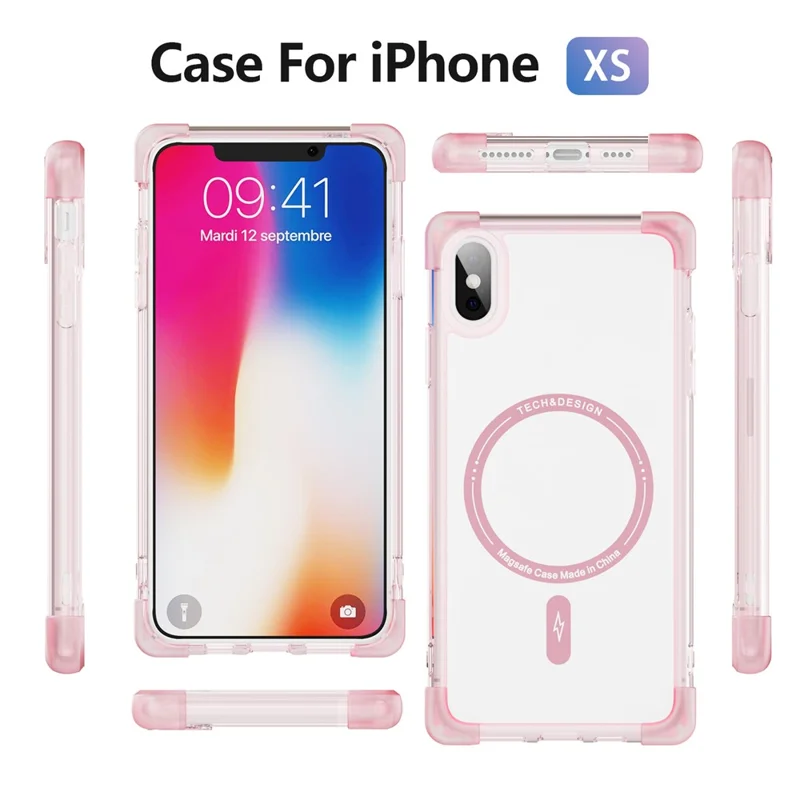 YSM Reinforced Corners Series für iPhone X / XS Clear Case Magnetisch kompatibel mit MagSafe - Transparentes Pink