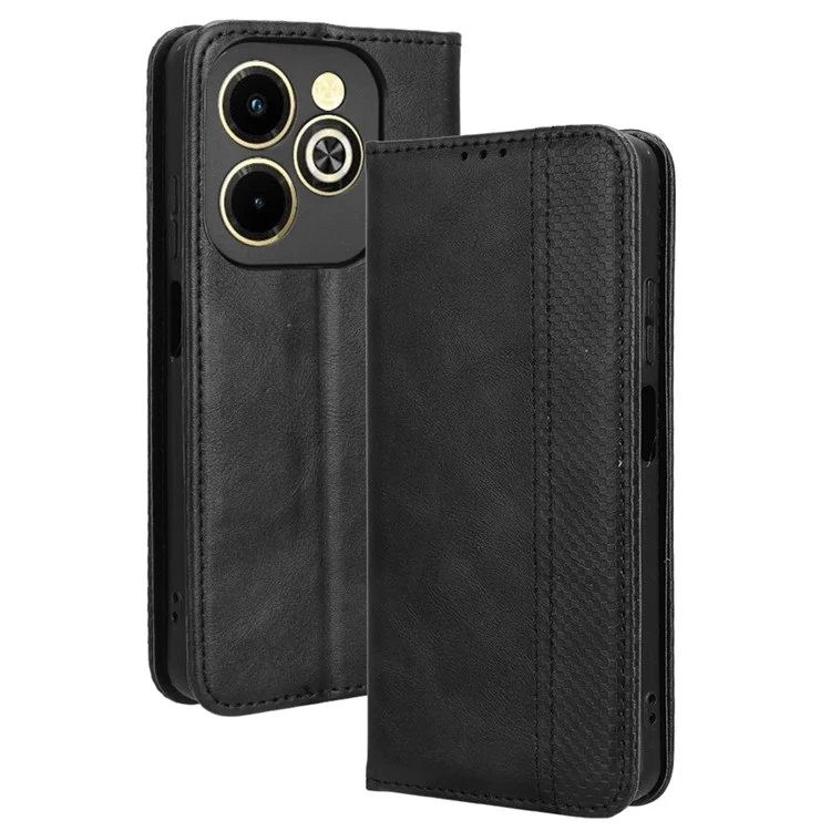 Para Infinix Hot 40i X6528b Retro Leather Telephone Case de Teléfonos Teléfono de la Billetera de la Billetera - Negro