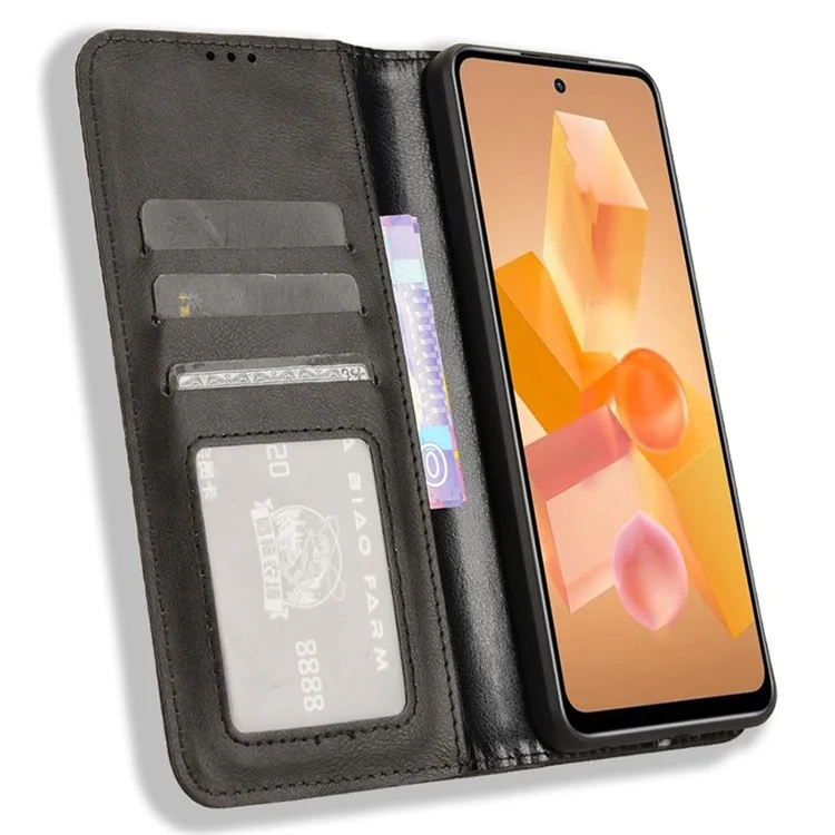 Per Infinix Hot 40i X6528B Retro Leather Phone Case Phone Stand Wallet Cover - Nero