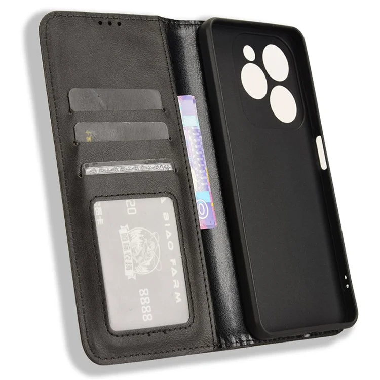 Per Infinix Hot 40i X6528B Retro Leather Phone Case Phone Stand Wallet Cover - Nero