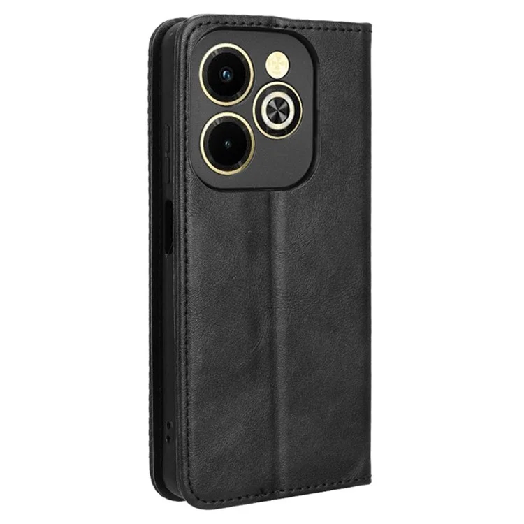 Para Infinix Hot 40i X6528b Retro Leather Telephone Case de Teléfonos Teléfono de la Billetera de la Billetera - Negro