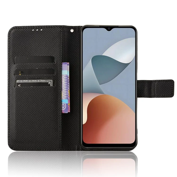 For ZTE Blade A34 Leather Case Wallet Phone Cover Diamond Texture - Black