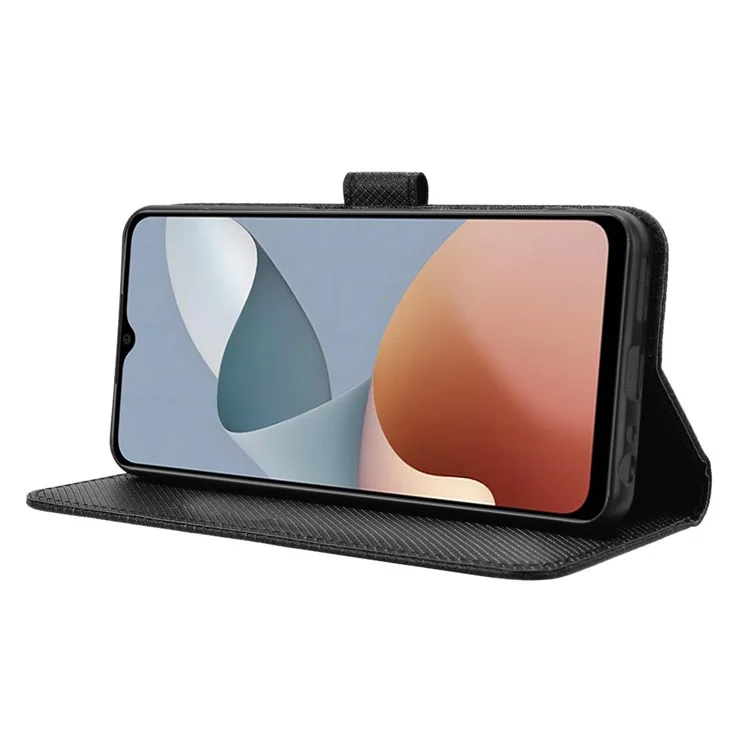 For ZTE Blade A34 Leather Case Wallet Phone Cover Diamond Texture - Black