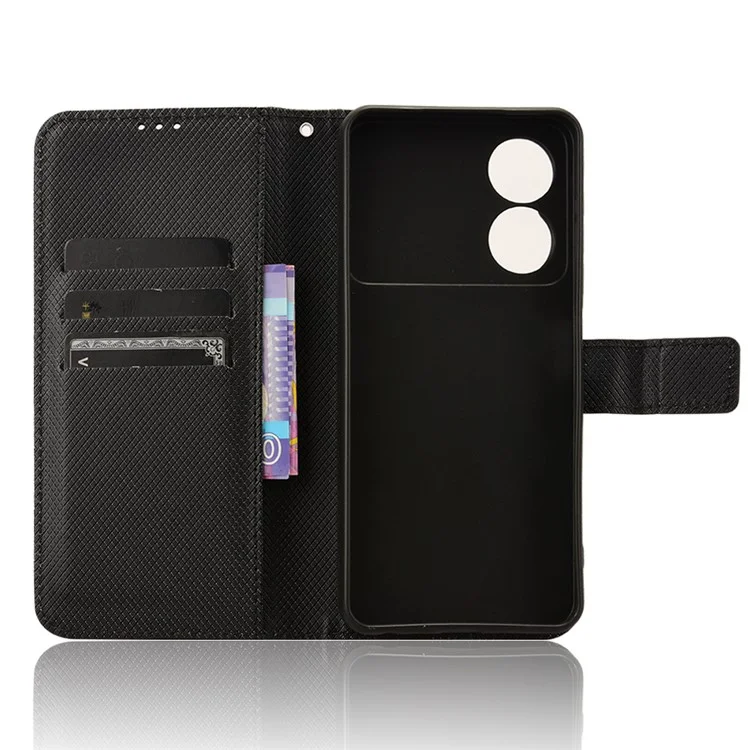 For ZTE Blade A34 Leather Case Wallet Phone Cover Diamond Texture - Black