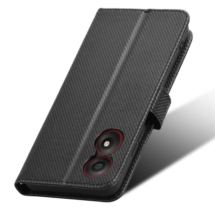 For ZTE Blade A34 Leather Case Wallet Phone Cover Diamond Texture - Black