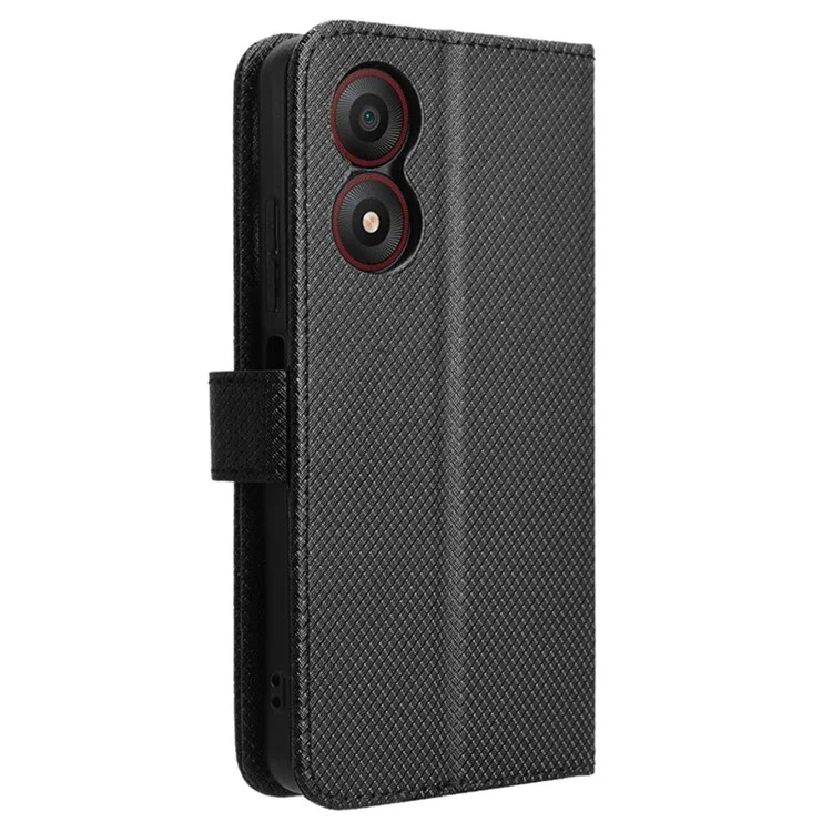 For ZTE Blade A34 Leather Case Wallet Phone Cover Diamond Texture - Black