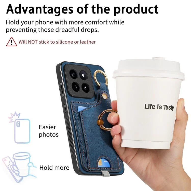 Para Xiaomi 14 Pro Case Capa de Telefone Resistente a Choques Retro de Couro com Slot para Cartão - Azul