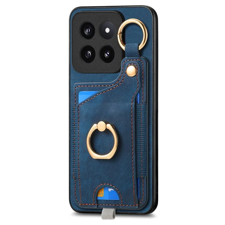 Para Xiaomi 14 Pro Case Capa de Telefone Resistente a Choques Retro de Couro com Slot para Cartão - Azul