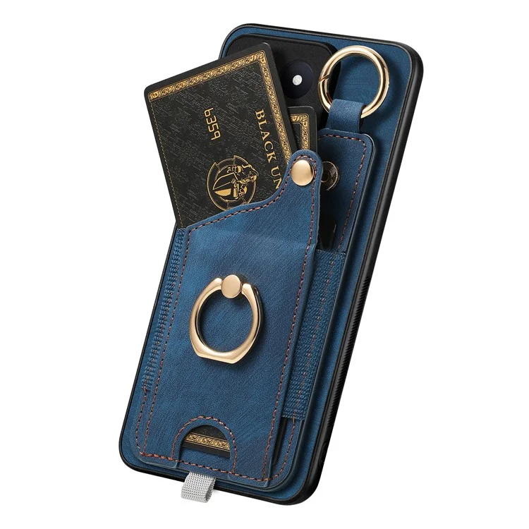Para Xiaomi 14 Pro Case Capa de Telefone Resistente a Choques Retro de Couro com Slot para Cartão - Azul