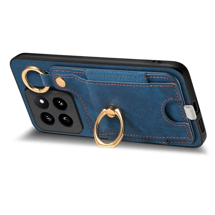 Para Xiaomi 14 Pro Case Capa de Telefone Resistente a Choques Retro de Couro com Slot para Cartão - Azul