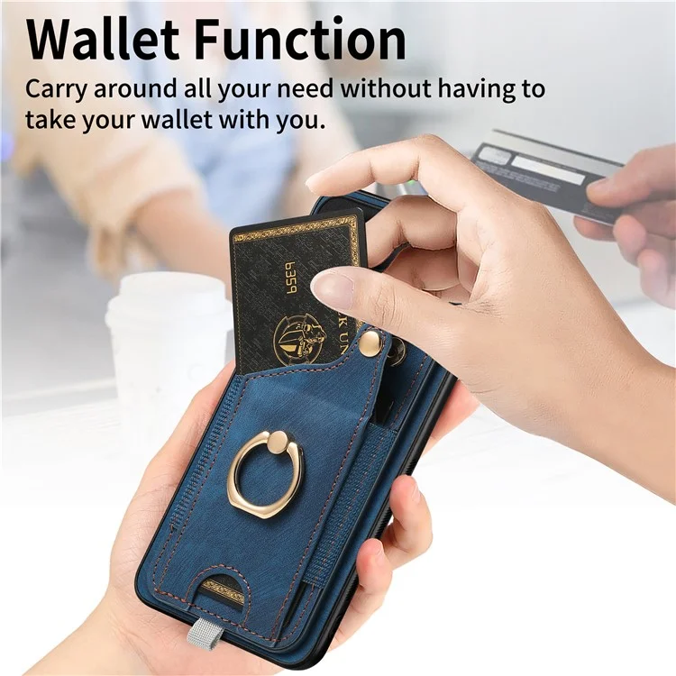 Para Xiaomi 14 Pro Case Capa de Telefone Resistente a Choques Retro de Couro com Slot para Cartão - Azul