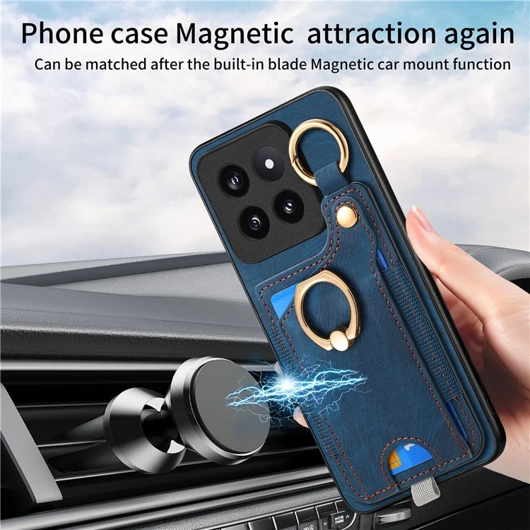 Para Xiaomi 14 Pro Case Capa de Telefone Resistente a Choques Retro de Couro com Slot para Cartão - Azul