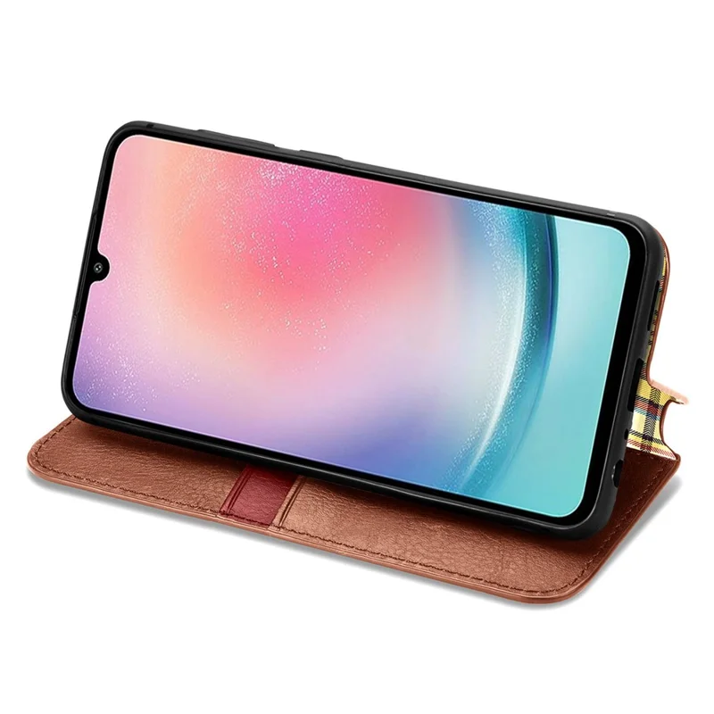 For Samsung Galaxy A25 5G (Global) (161.0 x 76.5 x 8.3mm) PU Leather Case Rhombus Imprint Wallet Stand Phone Cover - Brown