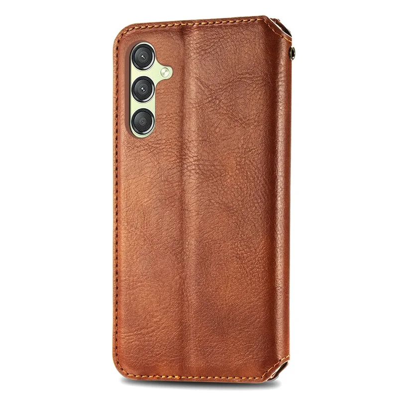 For Samsung Galaxy A25 5G (Global) (161.0 x 76.5 x 8.3mm) PU Leather Case Rhombus Imprint Wallet Stand Phone Cover - Brown