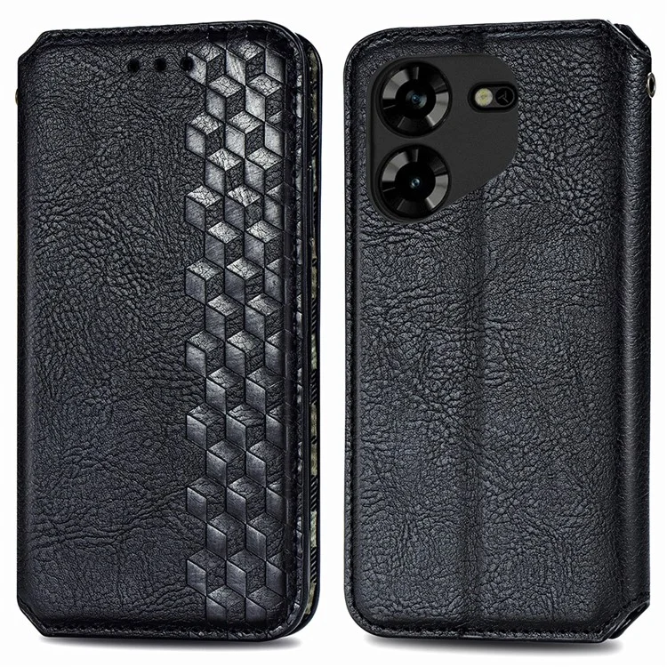 For TECNO Pova 5 4G PU Leather Case Rhombus Imprint Wallet Stand Phone Cover - Black
