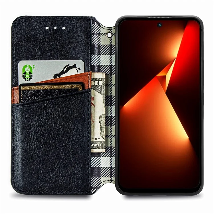 For TECNO Pova 5 4G PU Leather Case Rhombus Imprint Wallet Stand Phone Cover - Black