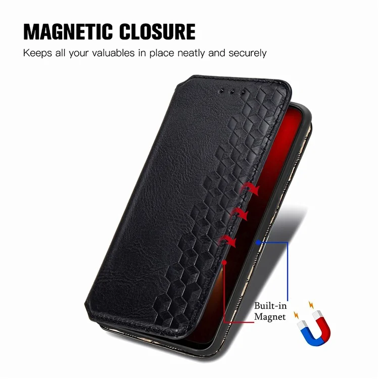 For TECNO Pova 5 4G PU Leather Case Rhombus Imprint Wallet Stand Phone Cover - Black