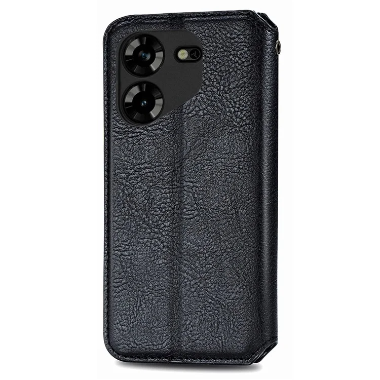 For TECNO Pova 5 4G PU Leather Case Rhombus Imprint Wallet Stand Phone Cover - Black