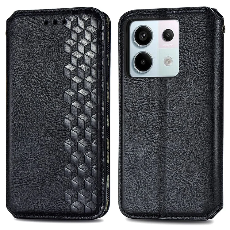 Für Xiaomi Redmi Note 13 Pro 5G / Poco X6 5G Magnetisches Hülle mit Kartenfach Rautenmuster Geprägtes Telefoncover - Schwarz