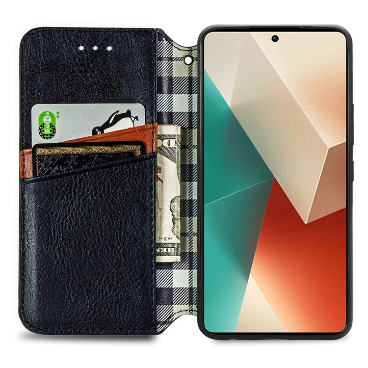 Für Xiaomi Redmi Note 13 Pro 5G / Poco X6 5G Magnetisches Hülle mit Kartenfach Rautenmuster Geprägtes Telefoncover - Schwarz