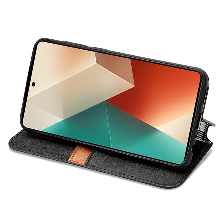 Für Xiaomi Redmi Note 13 Pro 5G / Poco X6 5G Magnetisches Hülle mit Kartenfach Rautenmuster Geprägtes Telefoncover - Schwarz